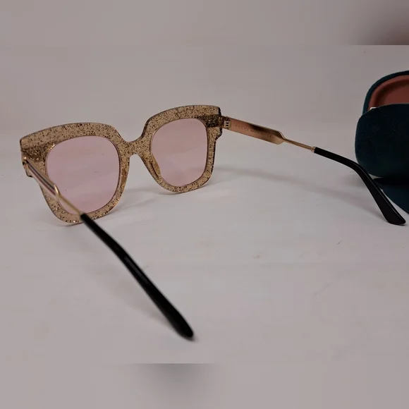 Gucci Women's Sunglasses Gold Glitter Web Stripe Square GG0281SA 004 50-23-146 - Picture 8 of 15